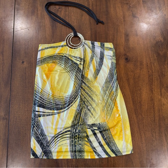 what’s hot Tops - NWT What’s Hot Women’s Tie Neck Halter Ring Tube Top Yellow Black Shirt Top M